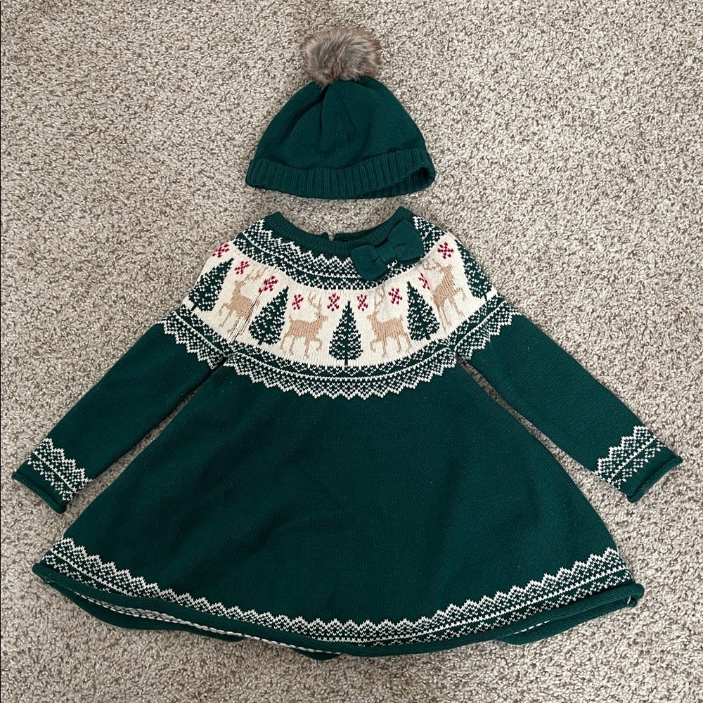 Toddler Girl Tahari Holiday Christmas Reindeer and fair isle Sweater Dress 18m